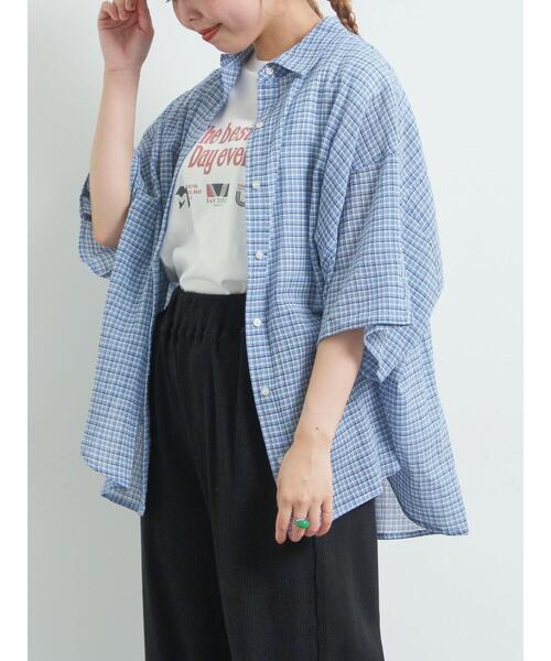 SM2(エスエムツー)の「コットンボイルシアードルマンスリーブチェックシャツ(シャツ/ブラウス・レディース・ピンク/オフホワイト/ブルー/ブラック・F)」の3枚目の写真