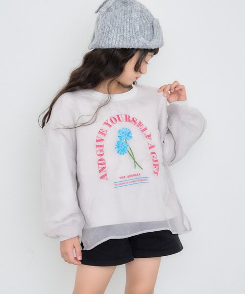 CIAOPANIC TYPY(チャオパニックティピー)の「【WEB限定】【KIDS】刺繍オーガンジーレイヤード長袖カットソー(Tシャツ/カットソー・キッズ・グレー/ホワイト/ブラック・150/130/110)」の3枚目の写真