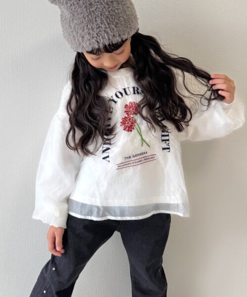 CIAOPANIC TYPY(チャオパニックティピー)の「【WEB限定】【KIDS】刺繍オーガンジーレイヤード長袖カットソー(Tシャツ/カットソー・キッズ・グレー/ホワイト/ブラック・150/130/110)」の2枚目の写真
