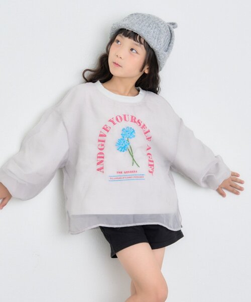 CIAOPANIC TYPY(チャオパニックティピー)の「【WEB限定】【KIDS】刺繍オーガンジーレイヤード長袖カットソー(Tシャツ/カットソー・キッズ・グレー/ホワイト/ブラック・150/130/110)」の7枚目の写真