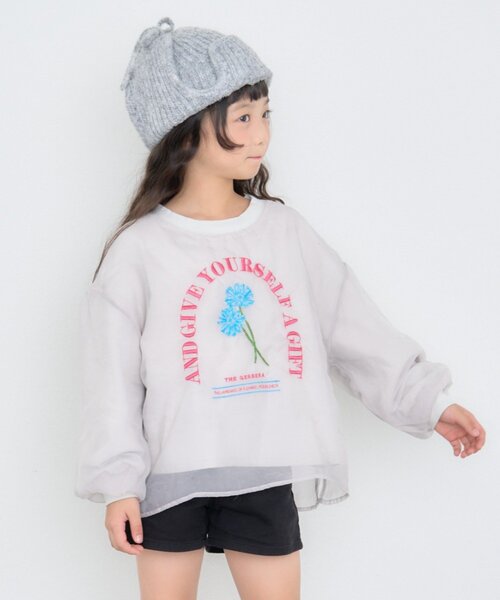 CIAOPANIC TYPY(チャオパニックティピー)の「【WEB限定】【KIDS】刺繍オーガンジーレイヤード長袖カットソー(Tシャツ/カットソー・キッズ・グレー/ホワイト/ブラック・150/130/110)」の9枚目の写真