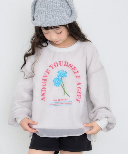 CIAOPANIC TYPY(チャオパニックティピー)の「【WEB限定】【KIDS】刺繍オーガンジーレイヤード長袖カットソー(Tシャツ/カットソー・キッズ・グレー/ホワイト/ブラック・150/130/110)」の10枚目の写真