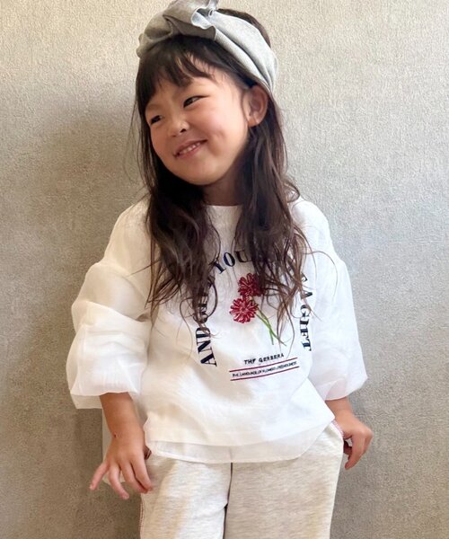 CIAOPANIC TYPY(チャオパニックティピー)の「【WEB限定】【KIDS】刺繍オーガンジーレイヤード長袖カットソー(Tシャツ/カットソー・キッズ・グレー/ホワイト/ブラック・150/130/110)」の11枚目の写真