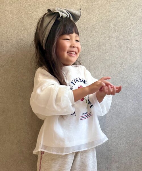 CIAOPANIC TYPY(チャオパニックティピー)の「【WEB限定】【KIDS】刺繍オーガンジーレイヤード長袖カットソー(Tシャツ/カットソー・キッズ・グレー/ホワイト/ブラック・150/130/110)」の12枚目の写真
