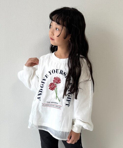 CIAOPANIC TYPY(チャオパニックティピー)の「【WEB限定】【KIDS】刺繍オーガンジーレイヤード長袖カットソー(Tシャツ/カットソー・キッズ・グレー/ホワイト/ブラック・150/130/110)」の13枚目の写真