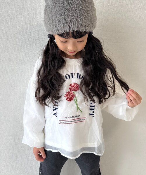CIAOPANIC TYPY(チャオパニックティピー)の「【WEB限定】【KIDS】刺繍オーガンジーレイヤード長袖カットソー(Tシャツ/カットソー・キッズ・グレー/ホワイト/ブラック・150/130/110)」の14枚目の写真