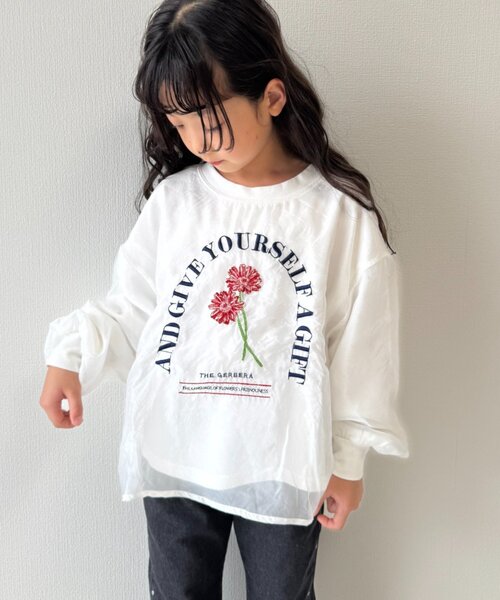 CIAOPANIC TYPY(チャオパニックティピー)の「【WEB限定】【KIDS】刺繍オーガンジーレイヤード長袖カットソー(Tシャツ/カットソー・キッズ・グレー/ホワイト/ブラック・150/130/110)」の15枚目の写真