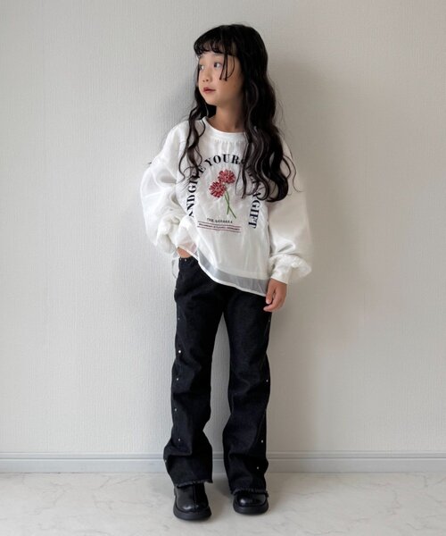 CIAOPANIC TYPY(チャオパニックティピー)の「【WEB限定】【KIDS】刺繍オーガンジーレイヤード長袖カットソー(Tシャツ/カットソー・キッズ・グレー/ホワイト/ブラック・150/130/110)」の20枚目の写真