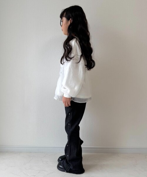 CIAOPANIC TYPY(チャオパニックティピー)の「【WEB限定】【KIDS】刺繍オーガンジーレイヤード長袖カットソー(Tシャツ/カットソー・キッズ・グレー/ホワイト/ブラック・150/130/110)」の21枚目の写真