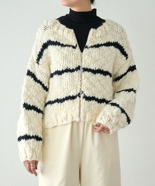 BEARDSLEY（ビアズリー）の「《15 quinze》ロービングボーダー前後ニット（ニット/セーター・レディース・アイボリー・FREE）」の2枚目の写真