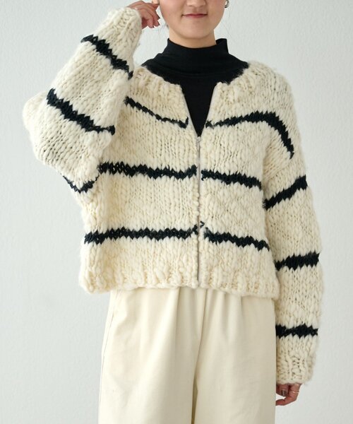 BEARDSLEY（ビアズリー）の「《15 quinze》ロービングボーダー前後ニット（ニット/セーター・レディース・アイボリー・FREE）」の3枚目の写真