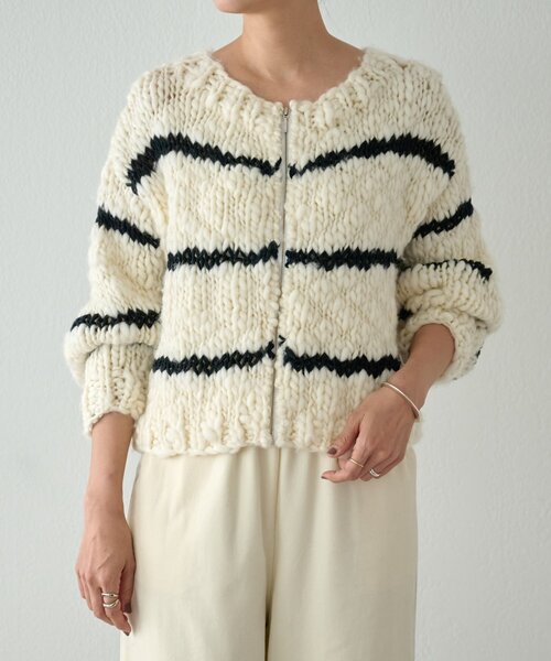 BEARDSLEY（ビアズリー）の「《15 quinze》ロービングボーダー前後ニット（ニット/セーター・レディース・アイボリー・FREE）」の10枚目の写真