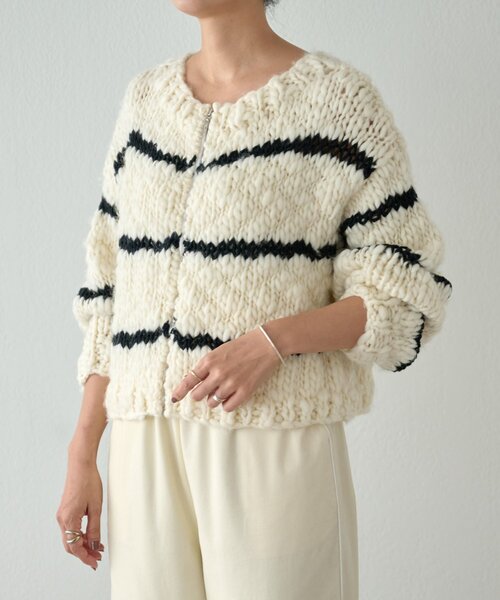 BEARDSLEY（ビアズリー）の「《15 quinze》ロービングボーダー前後ニット（ニット/セーター・レディース・アイボリー・FREE）」の11枚目の写真