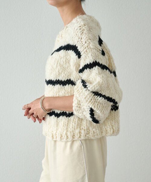 BEARDSLEY（ビアズリー）の「《15 quinze》ロービングボーダー前後ニット（ニット/セーター・レディース・アイボリー・FREE）」の12枚目の写真