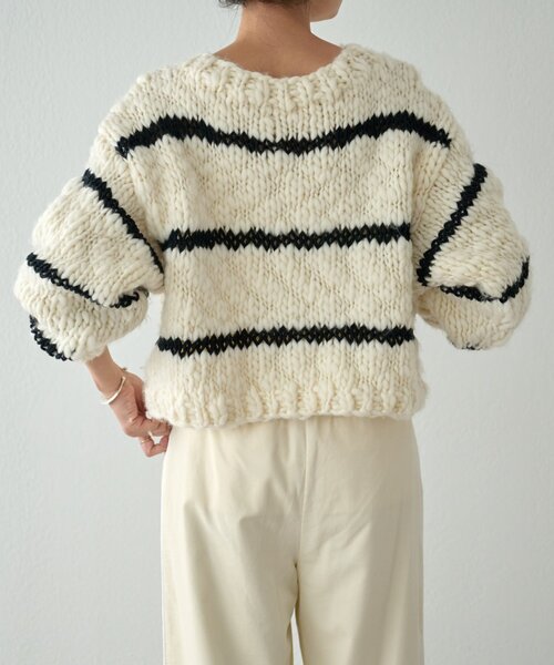 BEARDSLEY（ビアズリー）の「《15 quinze》ロービングボーダー前後ニット（ニット/セーター・レディース・アイボリー・FREE）」の13枚目の写真