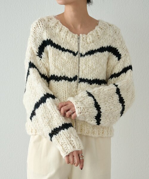 BEARDSLEY（ビアズリー）の「《15 quinze》ロービングボーダー前後ニット（ニット/セーター・レディース・アイボリー・FREE）」の14枚目の写真