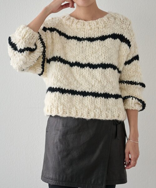 BEARDSLEY（ビアズリー）の「《15 quinze》ロービングボーダー前後ニット（ニット/セーター・レディース・アイボリー・FREE）」の22枚目の写真
