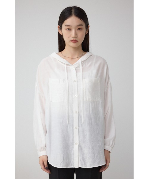 AZUL by moussy(アズールバイマウジー)の「フード付きボタンシャツ(シャツ/ブラウス・レディース・ブラック/オフホワイト/ブルー・FREE)」の7枚目の写真