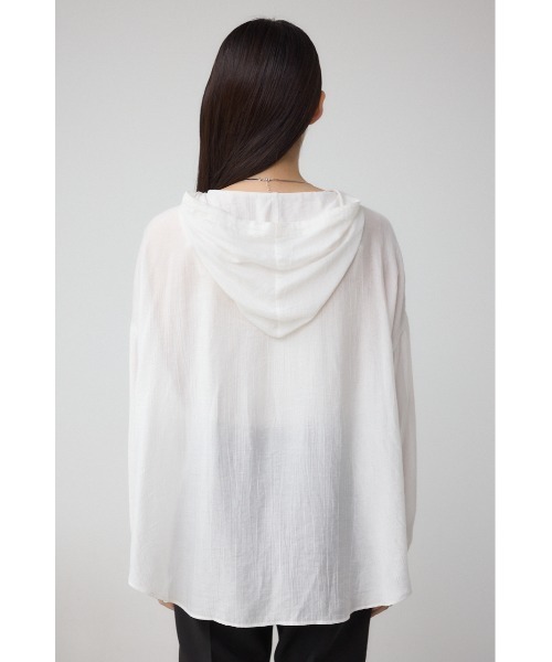 AZUL by moussy(アズールバイマウジー)の「フード付きボタンシャツ(シャツ/ブラウス・レディース・ブラック/オフホワイト/ブルー・FREE)」の9枚目の写真