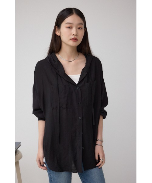 AZUL by moussy(アズールバイマウジー)の「フード付きボタンシャツ(シャツ/ブラウス・レディース・ブラック/オフホワイト/ブルー・FREE)」の16枚目の写真
