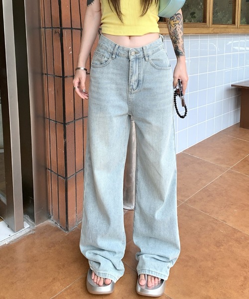 FREE STYLISTS(フリー スタイリスト)の「YUGA_YGMC Ribbon embroidery wide length denim pants(デニムパンツ・レディース・ライトブルー・M/S)」の2枚目の写真