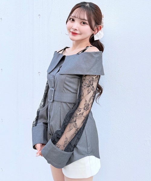 NOMAE（ノーマエ）の「ベルトオフショルシャツ（シャツ/ブラウス・レディース・グレー/ブラック系その他/ピンク/ベージュ系その他・FREE）」の10枚目の写真