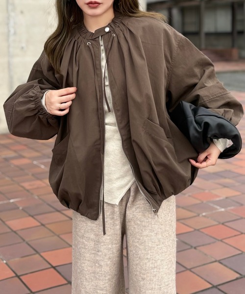 LAULEN(ローレン)の「balloon form zip up blouson /バルーンフォルムジップアップブルゾン(ブルゾン・レディース・ブラウン/ブラック・FREE)」の1枚目の写真