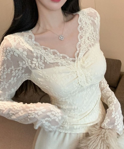 セール】総レースVネックトップス（Tシャツ/カットソー）｜GEMEDA
