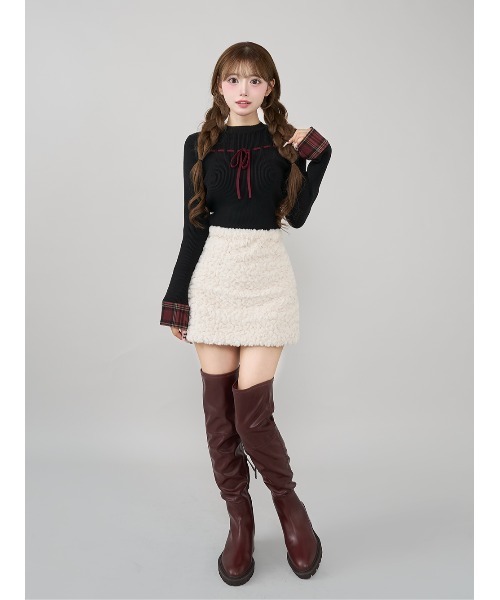 新品Darich(ダーリッチ)チェックカフスリボンニットトップス チェックカフスリボンニットトップス(ニット/セーター