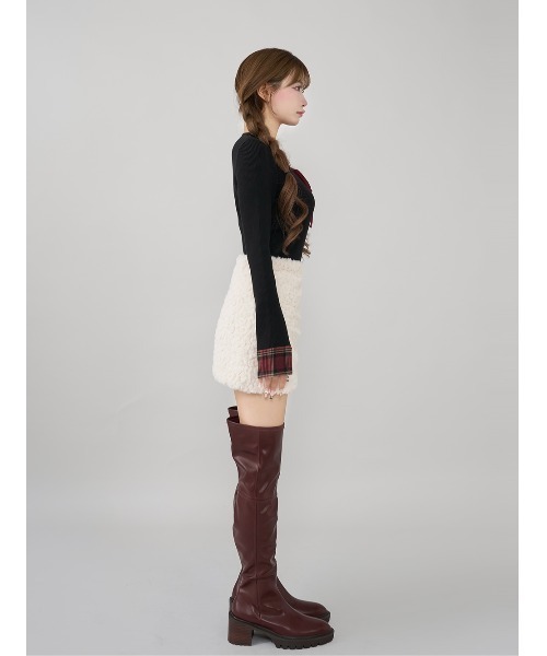 ダーリッチ チェックカフスリボンニットトップス グレー ダーリッチ Darich チェックカフスリボンニットトップス