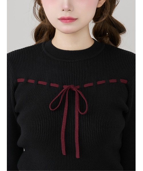 新品Darich(ダーリッチ)チェックカフスリボンニットトップス チェックカフスリボンニットトップス（ニット/セーター