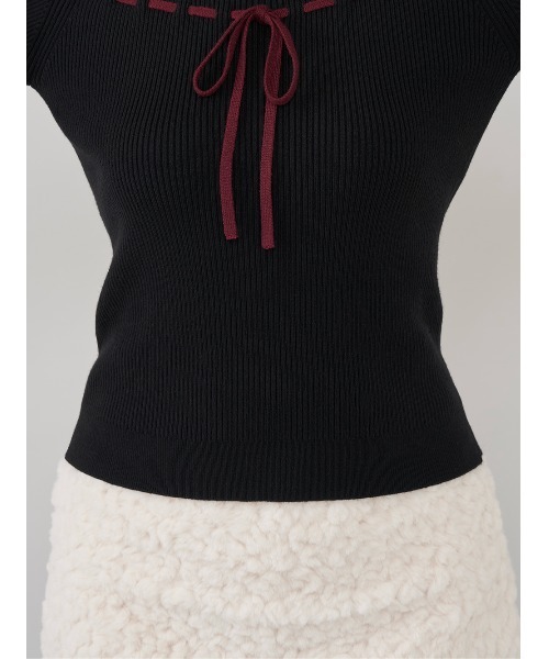 新品Darich(ダーリッチ)チェックカフスリボンニットトップス チェックカフスリボンニットトップス（ニット/セーター