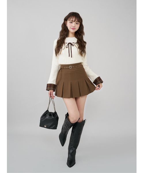 新品Darich(ダーリッチ)チェックカフスリボンニットトップス チェックカフスリボンニットトップス（ニット/セーター