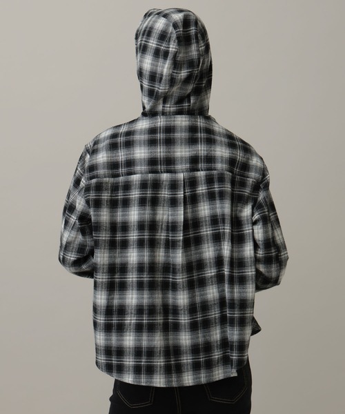 ALAND(エーランド)の「【UNISEX】ALAND/チェックフード長袖シャツ(シャツ/ブラウス・レディース・ブラック/ブラウン・MEDIUM/SMALL)」の3枚目の写真