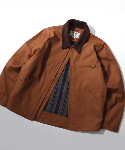 HOUSTON（ヒューストン）の「HOUSTON/ヒューストン Duck Zip Work Jacket/オーバーサイズ ダック 襟コーデュロイ 裏ブランケット ワークジャケット/ハンティングジャケット/ブルゾン/レディース メンズ（ブルゾン・メンズ・ブラック/オリーブ/ブラウン・M/L/XL）」の2枚目の写真