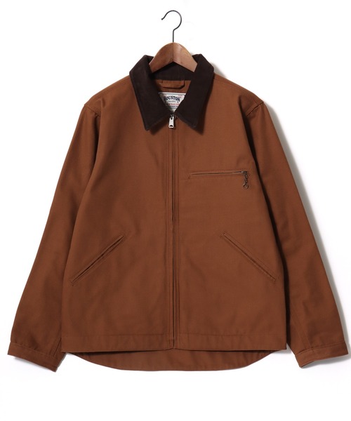 HOUSTON（ヒューストン）の「HOUSTON/ヒューストン Duck Zip Work Jacket/オーバーサイズ ダック 襟コーデュロイ 裏ブランケット ワークジャケット/ハンティングジャケット/ブルゾン/レディース メンズ（ブルゾン・メンズ・ブラック/オリーブ/ブラウン・M/L/XL）」の9枚目の写真