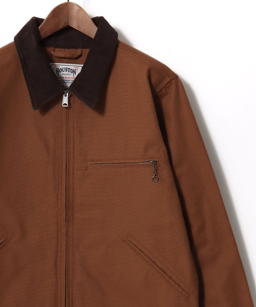 HOUSTON（ヒューストン）の「HOUSTON/ヒューストン Duck Zip Work Jacket/オーバーサイズ ダック 襟コーデュロイ 裏ブランケット ワークジャケット/ハンティングジャケット/ブルゾン/レディース メンズ（ブルゾン・メンズ・ブラック/オリーブ/ブラウン・M/L/XL）」の5枚目の写真
