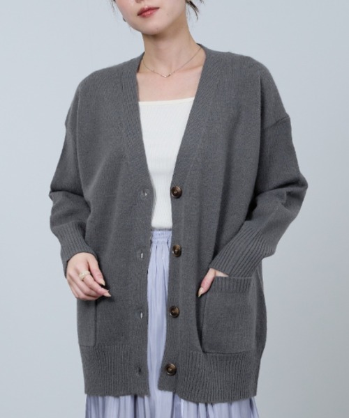 NAVY（ネイビー）の「もちりVカーディガン（カーディガン/ボレロ・レディース・ブルーグレー/ブルーグリーン/グリーン/チャコールグレー/オレンジ・FREE）」の2枚目の写真