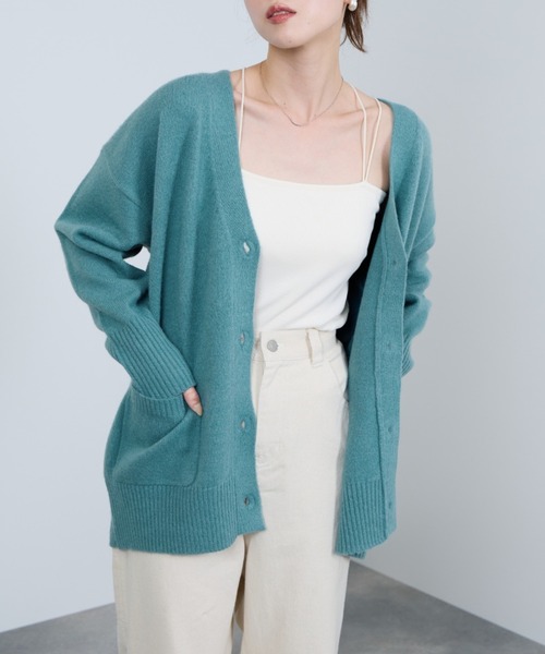 NAVY（ネイビー）の「もちりVカーディガン（カーディガン/ボレロ・レディース・ブルーグレー/ブルーグリーン/グリーン/チャコールグレー/オレンジ・FREE）」の4枚目の写真