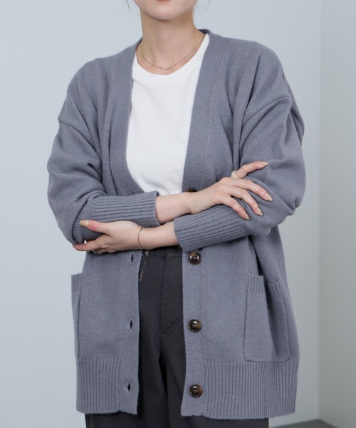 NAVY（ネイビー）の「もちりVカーディガン（カーディガン/ボレロ・レディース・ブルーグレー/ブルーグリーン/グリーン/チャコールグレー/オレンジ・FREE）」の3枚目の写真