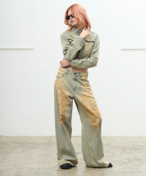 aclent ダーティクラッシュJ/Wルーズデニムパンツ ダーティクラッシュJ/Wルーズデニムパンツ｜ACLENT（アクレント）