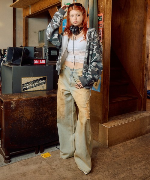 セール】ダーティクラッシュJ/Wルーズデニムパンツ（デニムパンツ