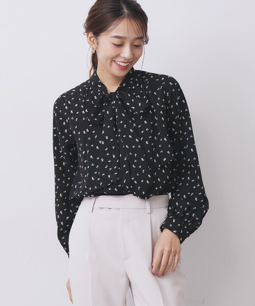 アシンメトリーレイヤードボウタイブラウス【洗濯機OK/イージー