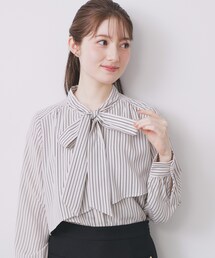 アシンメトリーレイヤードボウタイブラウス【洗濯機OK/イージーアイロン/防シワ】《XS~3L》