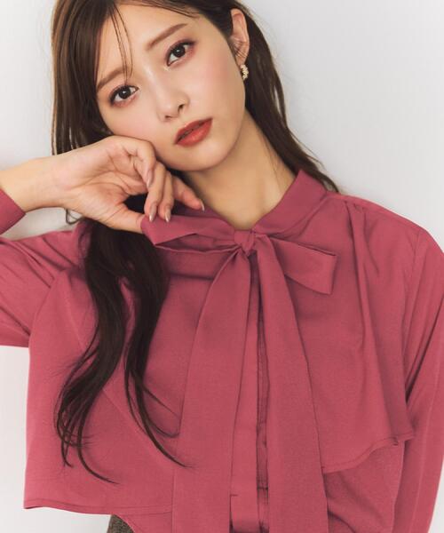 index（インデックス）の「アシンメトリーレイヤードボウタイブラウス【洗濯機OK/イージーアイロン/防シワ】《XS～3L》（シャツ/ブラウス・レディース・オフホワイト/ブラック系1/ブラック系/アイボリー系7/ピンク系/サックスブルー・44/40/42/34/36/38）」の7枚目の写真