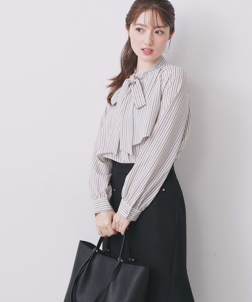 アシンメトリーレイヤードボウタイブラウス【洗濯機OK/イージー
