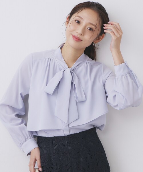 アシンメトリーレイヤードボウタイブラウス【洗濯機OK/イージー