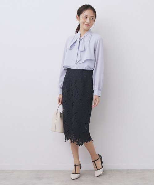 アシンメトリーレイヤードボウタイブラウス【洗濯機OK/イージー