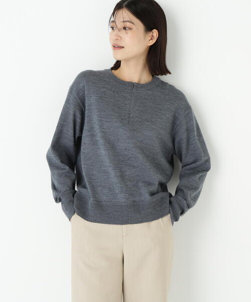 human woman（ヒューマンウーマン）の「◆ハイゲージプレーティングスキッパー風プルオーバー（ニット/セーター・レディース・グリーン/ベージュ/パープル/グレー・MEDIUM）」の2枚目の写真