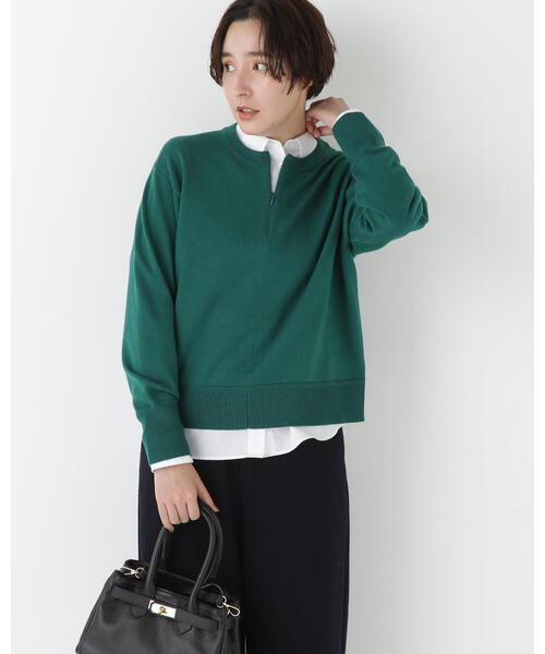 human woman（ヒューマンウーマン）の「◆ハイゲージプレーティングスキッパー風プルオーバー（ニット/セーター・レディース・グリーン/ベージュ/パープル/グレー・MEDIUM）」の3枚目の写真